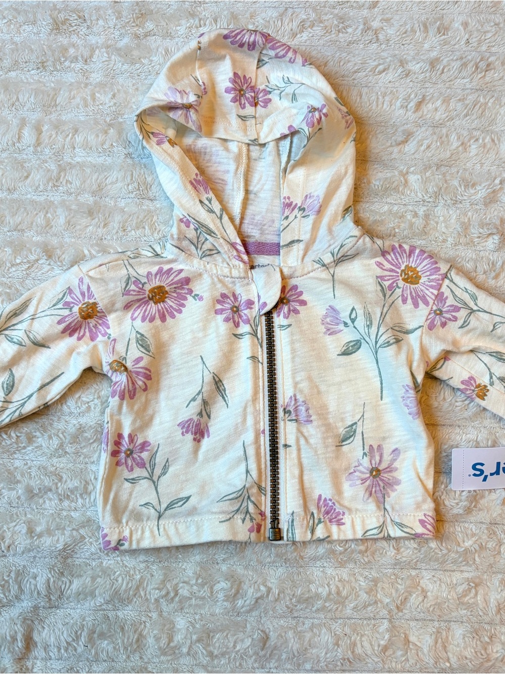 Carter's Cream Hooded Zip Jacket with Purple Floral Print